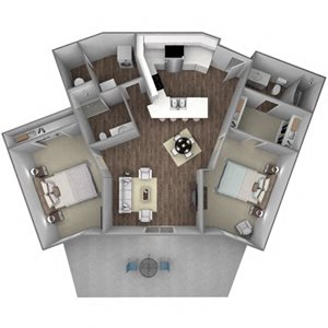 Floorplan F: 2 Bedroom, 2 Bathroom - 1106 SF
